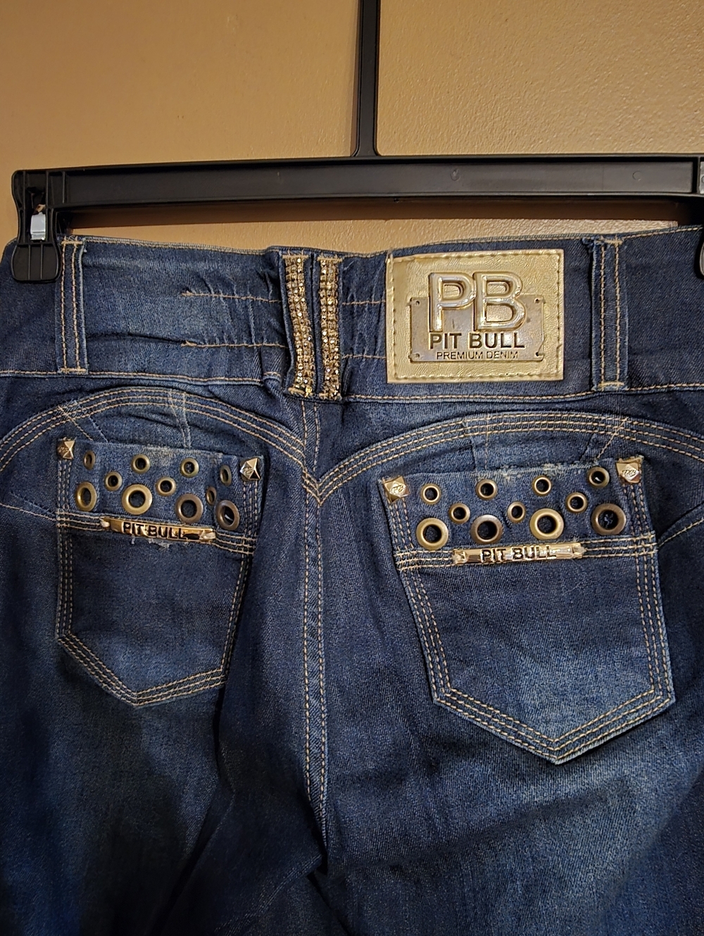 Woman’s Pitbull Dark Blue Denim Jeans with Stud Detail